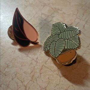 Leaf and Plant enamel pins, includes both